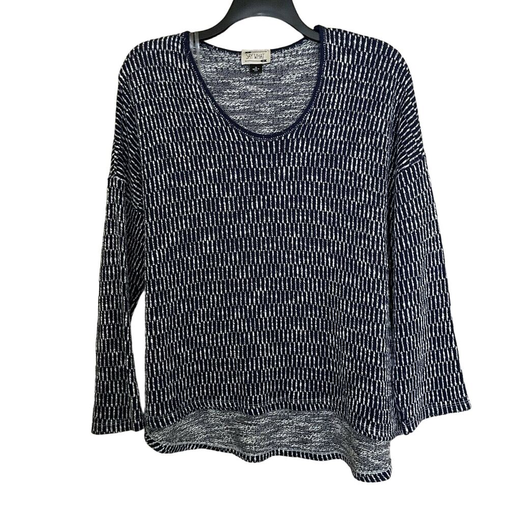 Say What NY Navy Blue Geometric Print Plus Size Sweater - Size 3X - Scoop Neck
